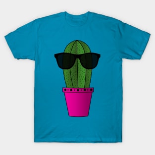 Cool Potted Cactus on Blue T-Shirt